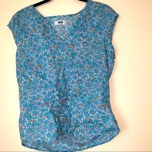 Old Navy Blue floral boho print lace up pretty Shirt Size Medium